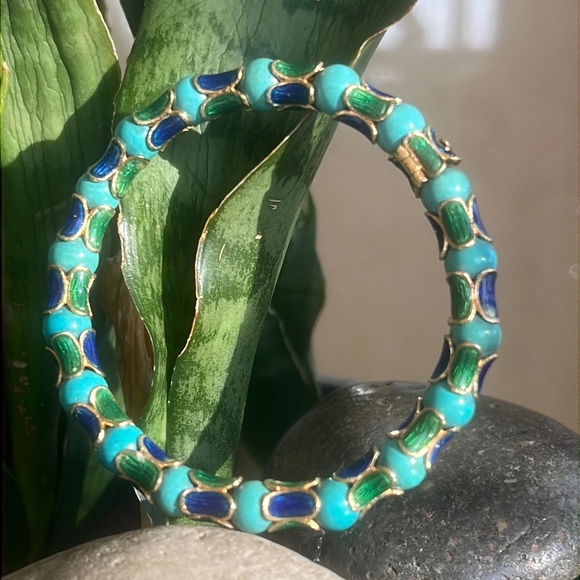 18 karat gold enamel and turquoise bracelet - Picture 6 of 14
